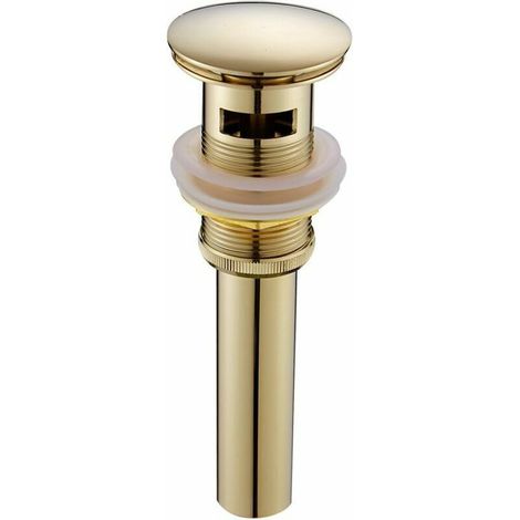 Aiperq – Bonde de lavabo pop-up avec trop-plein – Mécanisme à ressort – Laiton chromé plaqué or – Installation facile et rapide – Anti-corrosion (1/4)