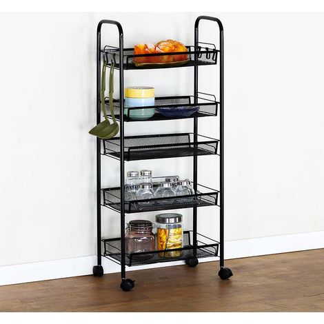 Carrello Carrellino Multiuso Mobile Spazi Stretti Portaoggetti 5 Ripiani Nero