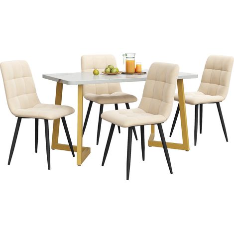 Table à manger 117 cm rectangulaire avec 4 chaises velours beige,pieds de table dorés. Style moderne adapté à la cuisine et la salle à manger. (1/5)