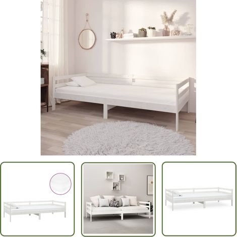 The Living Store Tagesbett mit Matratze 90x200 cm Weiß Kiefer Massivholz - Tagesbett - Holz Tagebett - Gästebett - Schlafsofa - Kiefernholz (1/5)