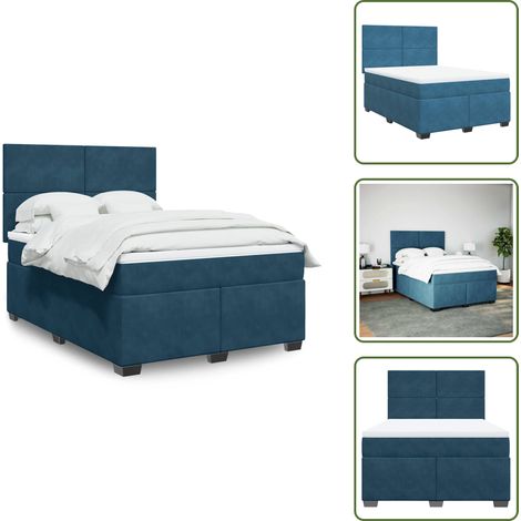 Sommier à lattes de lit et matelas bleu 140x190 cm velours - Lit Double - Literie - Matelas - Chambre À Coucher - Meuble De Chambre (1/5)