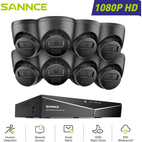 SANNCE 1080P Kit Cámaras de Vigilancia Exterior con 8 Cámaras 2MP Cable Sistema Cámara de Seguridad Visión Nocturna Acceso Remoto (1/5)