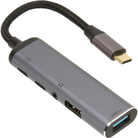Dock USB-C - Chargeur PD 100 W - Hub Audio 3,5 mm - Ports USB 3.1 / 2.0 / Type-C - Compatible Laptop Tablette Smartphone - 1 Pièce (1/5)