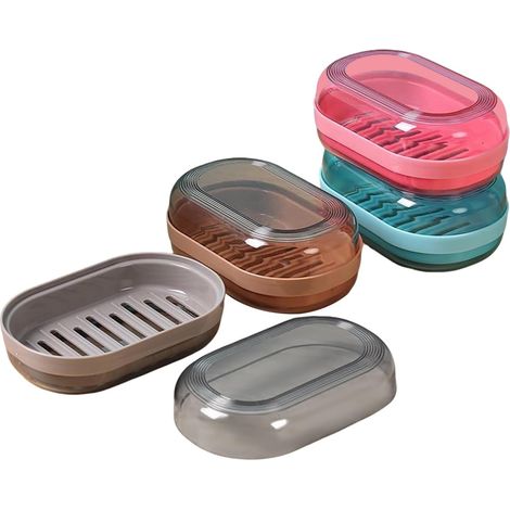 Sollbry 4 Pièces Porte-Savons Voyage Boîte à Savons Portable, Boîte à Savons Étanche et Scellé pour Voyage, Maison, Salle de Bain, Camping (1/5)