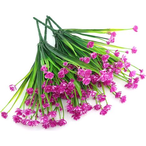 5Pcs Plante Artificielle 7 Broches Printemps Herbe gypsophile Bouquet décoration pour intérieur extérieur Suspendu jardinière Mariage Ferme décor Fuchsia (1/5)