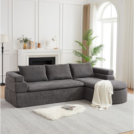 L-förmiges Ecksofa mit Chaiselongue in Anthrazit, Modernes Chenille-Sofa mit Stufenarmlehne, Gemütliches 3-Sitzer Polster-Sofa für Wohnzimmer, Büro und Apartments (1/5)