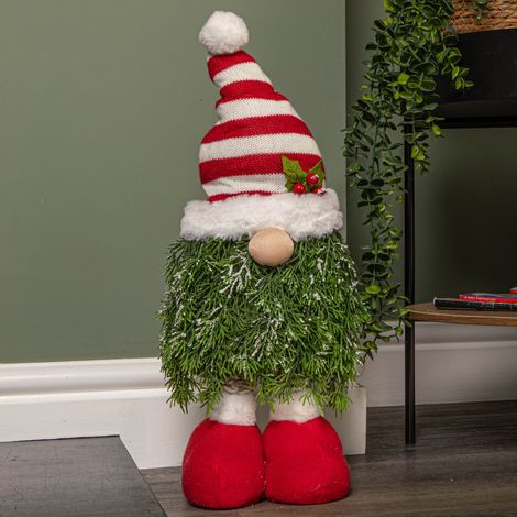76cm Red and White Christmas Tree Standing Gonk with Striped Hat and Extendable Legs (1/5)