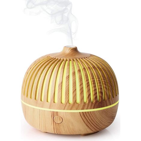 SABIR 180ML Diffuseur Huiles Essentielles Electrique USB, Mini Humidificateur pour Maison, Bureau, Chambre, Arrêt Automatique / 7 Lumières de Couleur/Silencieux -Grain de Bois Clair (1/5)