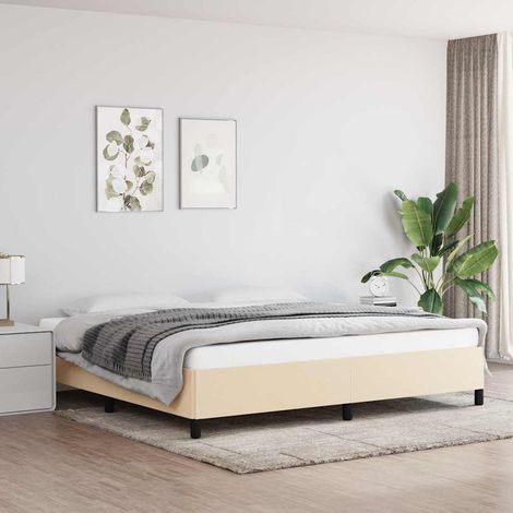 Cama sin colchón tela color crema 200x200 cm (1/5)
