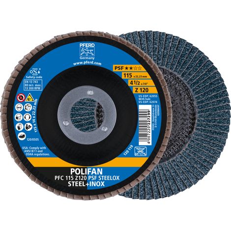 PFERD TOOLS POLIFAN Fächerscheibe PFC 115x22,23 mm konisch Z120 Uni.-Linie PSF STEELOX Stahl/Edelstahl 10 Stk