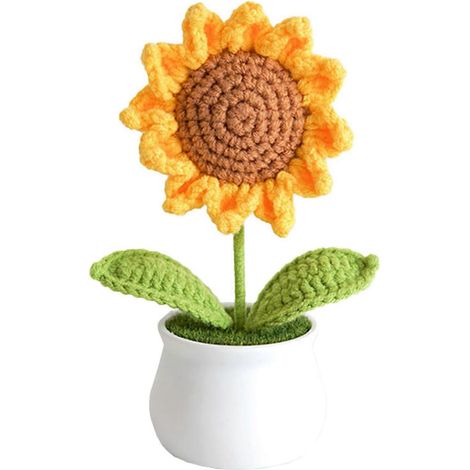Fleurs au crochet, mini tournesol artificiel au crochet, joli pot de tournesol tricoté à la main, plante en pot au crochet (cadeau) (1/5)