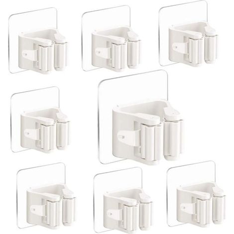 Support balai mural 8pcs blanc - Rangement balai/vadrouille - Cuisine/salle de bain/jardin - Auto-adhésif, sans percage - Ménages (1/4)