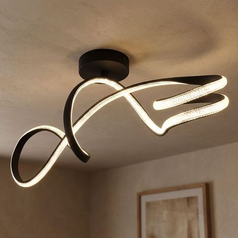 Plafoniera a LED Plafoniera in cristallo nero lampada da soggiorno curva, metallo alluminio, 30W 2350Lm bianco neutro, LxLxH 90,8x28x33 cm