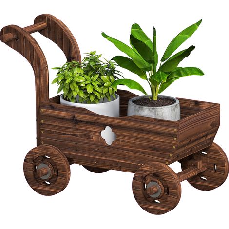 Carré de jardin surélevé en bois, en forme de chariot, avec 4 roues et poignée, dimensions : 68 x 38 x 52 cm