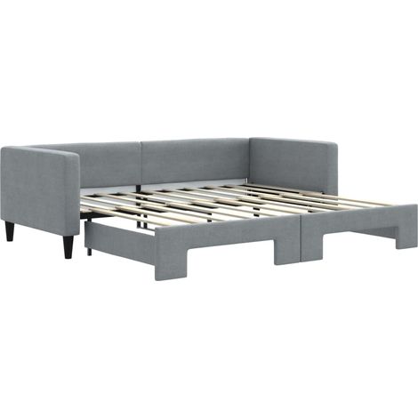 Lit simple  Lit adulte  Lit de jour avec lit gigogne gris clair 90x190 cm tissu