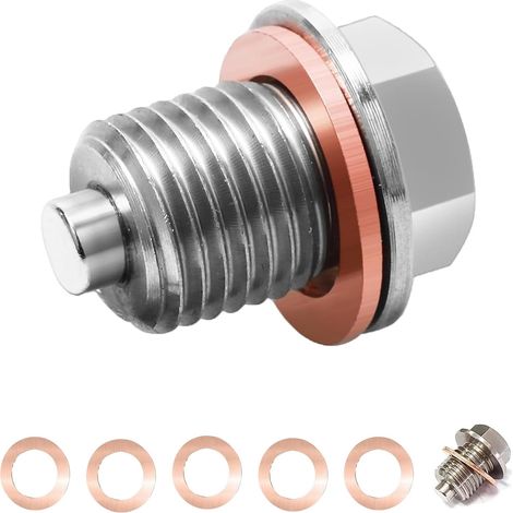 Bouchon de vidange Voiture,Joint vidange,kit vidange Voiture,Bouchon vidange avec 5 Joints de rondelle en cuivre,Joint cuivre vidange M14x1,5 (1/5)