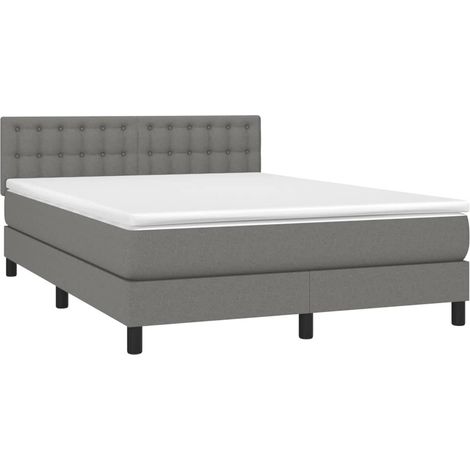 Struttura letto LED con rete a doghe testiera e materasso 140x200 cm in tessuto grigio scuro TDL0208349