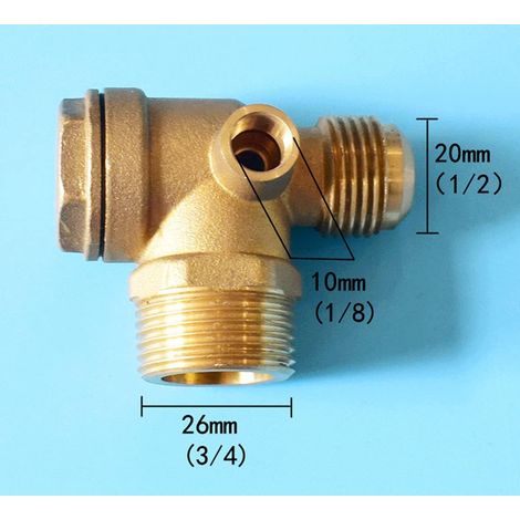 Clapet anti-retour, valve anti-retour de compresseur, filetage extérieur 3 voies, valve anti-retour en laiton 90 degrés, accessoire de rechange pour compresseur d'air 1/2" x 3/4" x 1/8". (1/4)