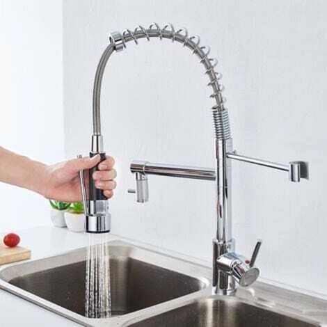Mitigeur Cuisine Robinet avec Douchette Flexible et Pivotante Robinetterie Deux Jets Rétractable évier Bec Haut en Laiton Durable (1/5)