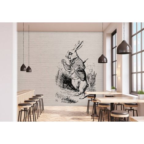 Papier peint panoramique animaux moderne | Tapisserie panoramique chambre enfant avec lapin | Papier peint panoramique noir & blanc - 270 x 400 cm (4 pièces) (1/5)