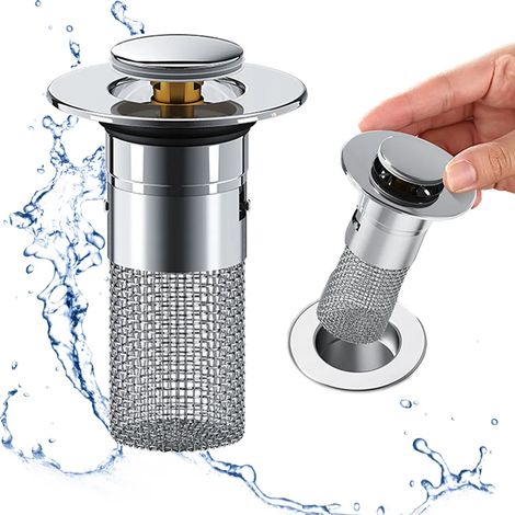 Spülbeckenstöpsel mit integriertem Haarfilter für Durchmesser von 34 bis 40 mm, universeller Pop-up-Ablauf (1/5)
