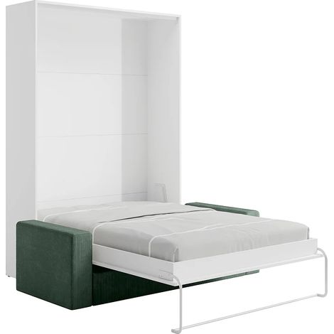 Letto a scomparsa 140 x 200 cm - Apertura verticale manuale - Bianco + Divano Verde - BEGANIO (1/5)