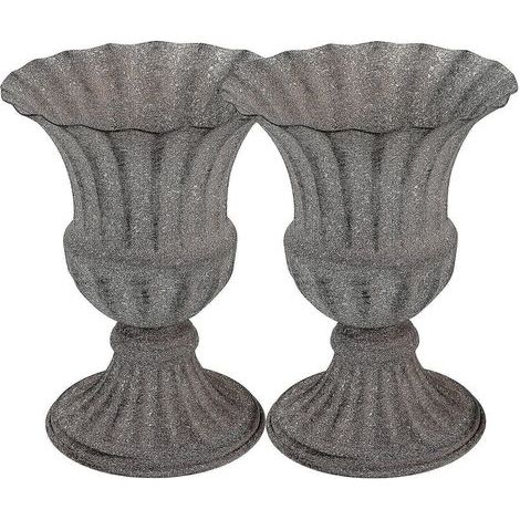 Lot de 2 pots de fleurs décoratifs en fer forgé, style urne funéraire, vase commémoratif raffiné (1/3)