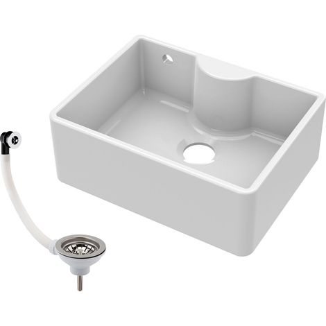 595mm - Single Bowl Fireclay Butler Kitchen Sink - Ledge , Overflow & Waste (1/5)