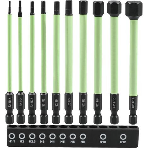 Lot de 10 Embouts Hexagonaux Longs 100 mm 1/4" S2   Idéal pour Visseuse Sans Fil   H1,5 à H12   Embouts Durables et Précis