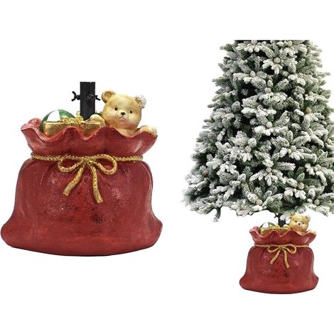 TrAdE Shop Traesio - Supporto Piede Per Albero Di Natale Rosso Base Sacco Regali Con Orsetto Decorazione - (1/4)