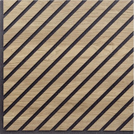 Ensemble de trois panneaux muraux décoratifs, insonorisants, à lattes de bois obliques, chêne Aurora, 55 x 55 mm, épaisseur 1,1 cm - Hoogapanel (1/5)