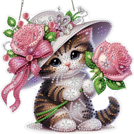 Diamond Painting Anhänger Katze mit Kette, Fensterbild Bastelset 20x20cm (1/4)