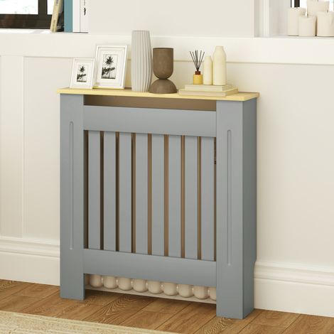 Cache-radiateur en MDF pour salon, chambre ou couloir, 78 x 19 x 83 cm, gris et chêne