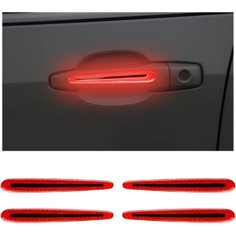 4PCS Reflective Car Door Handle Protector Stickers, 3D Anti-Scratch Strips for Car Door Handles, Warning Stickers for Handle(Red) (1/5)