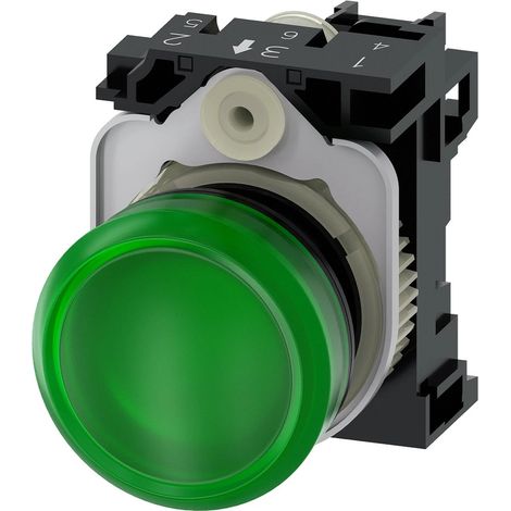 Siemens Indicador luminoso, 22mm, redondo, plástico, verde, lente, liso, AC/DC 24V, 3SU11026AA401AA0