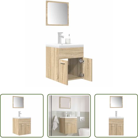 vidaXL Miroir salle de bain -  Ensemble de meubles de salle de bain 3 pcs chêne sonoma (1/5)