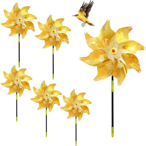 6 pièces Éolienne Répulsif à Oiseaux, Efficace Contre les Corneilles & les Pigeons pour Balcon, Éoliennes Réfléchissantes pour Jardin, Toit, (Or) (1/5)