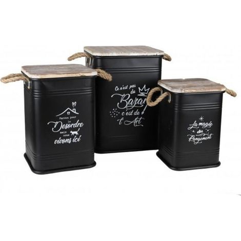 Lot de 3 caisses en métal "Loft&Metal" - Noir - L 34 x P 34 x H 47 cm - Livraison gratuite