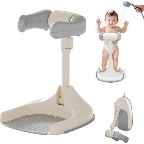 Support de douche pour bébé, support de douche réglable pour tout-petit avec base antidérapante, support de baignoire pour bébé pour l'apprentissage de la marche, idéal pour les bébés de 12 à 36 mois.