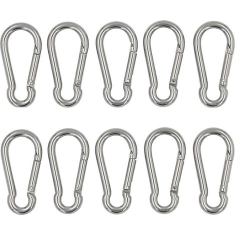 Argent 10 Pièce Mousquetons 40mm x 4 mm, Capacité de Charge Jusqu'à Environ 80 kg，Mousqueton en Acier Inoxydable 304 (1/5)