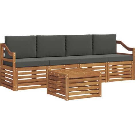 Set di divani da esterno con cuscino 5 pz Salotto da Giardino Naturale e Antracite (1/5)