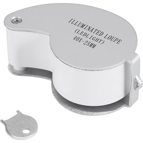 Loupe de bijouterie en verre – Grossissement 40x, diamètre 25 mm, avec oculaire grossissant et 2 LED haute luminosité. (1/2)