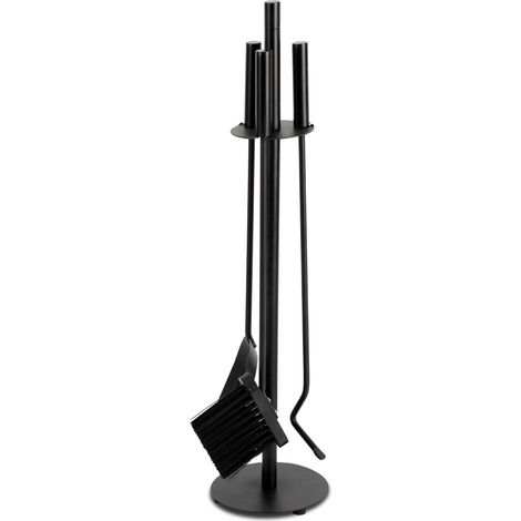 TolleTour Kaminbesteck, 3-teilige Kamingarnitur mit Schaufel, Besen, Feuerhaken & Ständer, Ofenbesteck modern, schwarz (1/5)