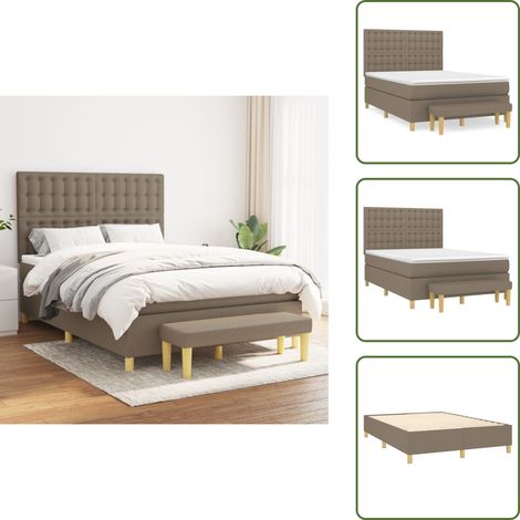 The Living Store Sommier à lattes de lit avec matelas Taupe 140x190 cm Tissu - Matelas à ressorts ensachés