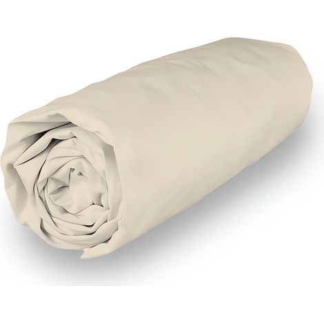 Drap housse en coton 160x200 cm PERCALE ecru, par Soleil d'ocre