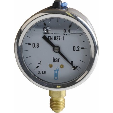 Vacuomètre inox 63mm – Glycérine – Plage de pression -1/0bar – Précision 2% – Raccord M1/4" – Élément en bronze de Bérylium