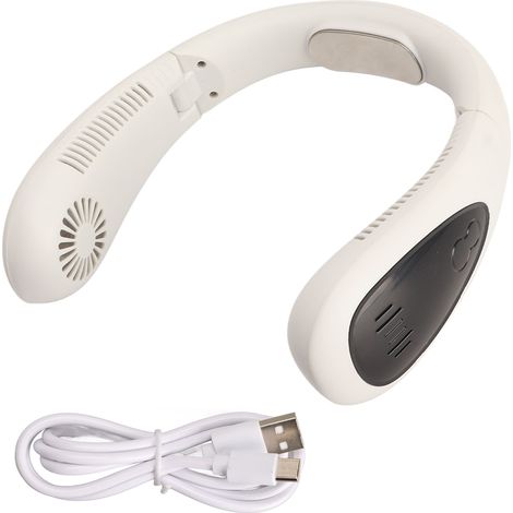 Wiederaufladbarer, klingenloser Nackenventilator mit USB-Anschluss, 360°-Luftstrom, 3 Geschwindigkeitsstufen, LED-Anzeige, tragbar für den Außenbereich, weiß (1/5)