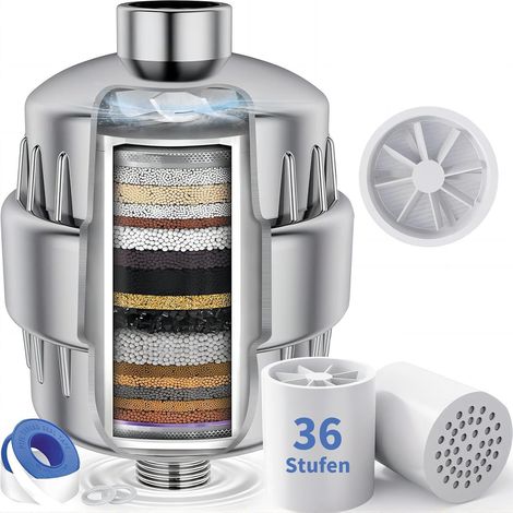 Filtre de douche pour eau dure, 32 niveaux contre le calcaire et le chlore, filtre anti-calcaire avec cartouche filtrante à plusieurs niveaux remplaçable, filtre à eau pour une meilleure peau (1/5)