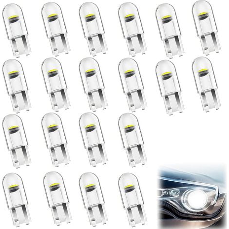 20 Pieces Ampoule W5W LED Voiture(Blanc), Ampoule LED Lumière Intérieure T10 12V 6000K 55LM COB, Ampoule LED Voiture, W5W LED Ampoules Veilleuse Voitures, Ampoules Plaque Immatriculation (1/5)
