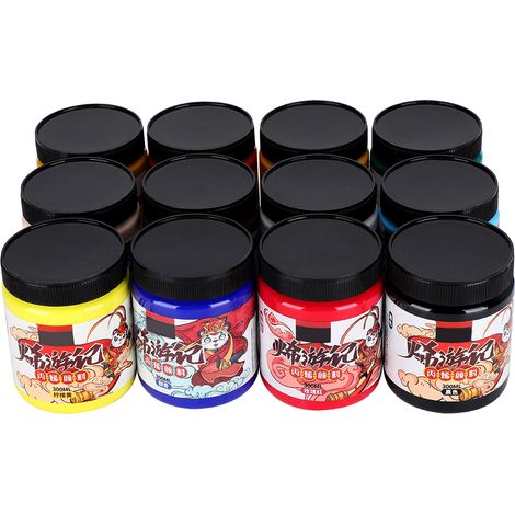 Coffret 12 couleurs peinture acrylique 300ml pour coulage, fournitures artistiques éducatives bricolage (1/5)